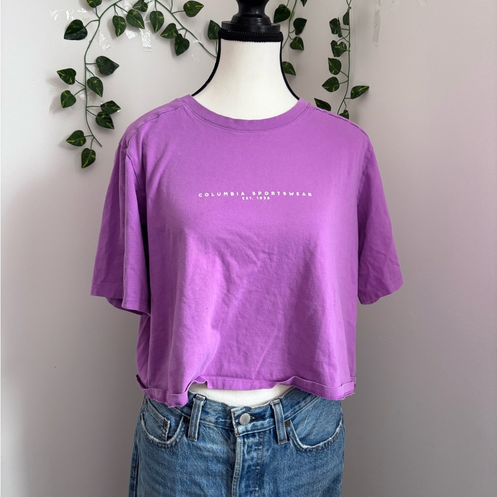 Columbia Women's Purple Crop Top Short Sleeve T-Shirt size XL Cotton